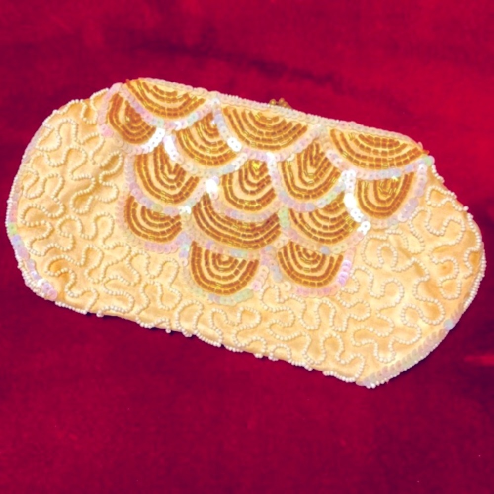 Vintage Iridescent and Gold Beaded Clutch
